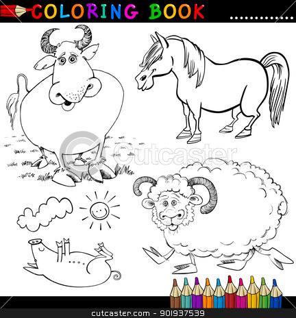 To use this stock image in your creative project, please select the size you need over to the right and click the "Add to Cart" button.
Your downloaded image will come with the Cutcaster watermark removed so don’t worry about the watermark you see on this page. Farm Animals for Coloring Book or Page stock vector clipart, Coloring Book or Page Cartoon Illustration of Funny Farm and Livestock Animals for Children by Igor Zakowski