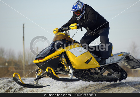 To use this stock image in your creative project, please select the size you need over to the right and click the "Add to Cart" button.
Your downloaded image will come with the Cutcaster watermark removed so don’t worry about the watermark you see on this page. Flying of ski mobile rider stock photo, Sport training of ski mobile rider at winter day by Aikon