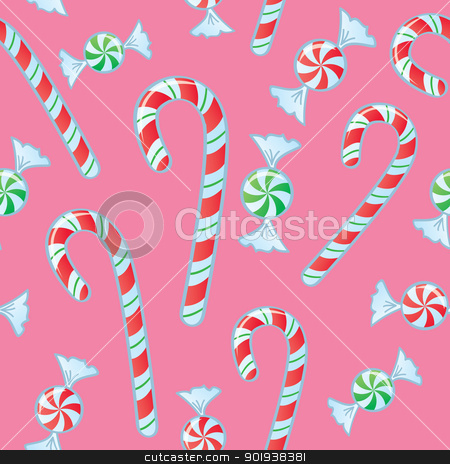 Seamless Candy Cane And Mints Seamless Candy Cane And Mints stock vector clipart, A seamless pattern of candy canes and mint candies wrapped in cellophane. by Jamie Slavy