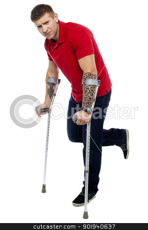 To use this stock image in your creative project, please select the size you need over to the right and click the "Add to Cart" button.
Your downloaded image will come with the Cutcaster watermark removed so don’t worry about the watermark you see on this page. Painful expression of young guy walking with help of crutches stock photo, Painful expression of young guy walking with help of crutches. Looking at camera by Ishay Botbol