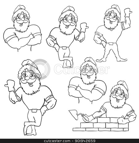 A set of pictures muscular Santa Claus A set of pictures muscular Santa Claus stock vector clipart, A set of pictures muscular Santa Claus in various poses. by aarrows