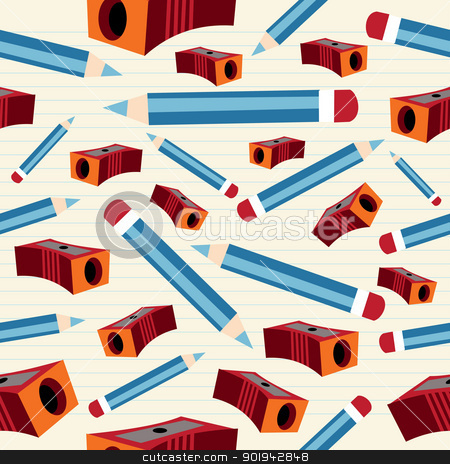 Pencil and sharpener pattern Pencil and sharpener pattern stock vector clipart, Back to School pencil and sharpener seamless pattern on lined notebook paper background. Vector illustration layered for easy manipulation and custom coloring. by Cienpies Design
