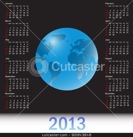A globe Calendar for 2013 A globe Calendar for 2013 stock vector clipart, A globe Calendar for 2013 by aarrows