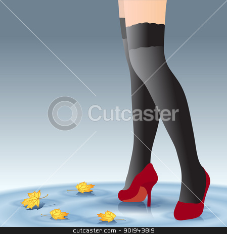 Beautiful female feet Beautiful female feet stock vector clipart, Beautiful female feet in stockings and shoes in the autumn with leaves by aarrows