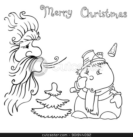 Santa Claus and snowman blows on Santa Claus and snowman blows on stock vector clipart, Santa Claus and snowman blows on by aarrows
