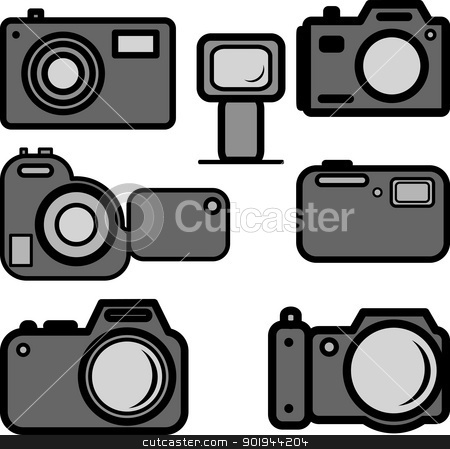 To use this stock image in your creative project, please select the size you need over to the right and click the "Add to Cart" button.
Your downloaded image will come with the Cutcaster watermark removed so don’t worry about the watermark you see on this page. A set of digital cameras stock vector clipart, A set of digital cameras by aarrows