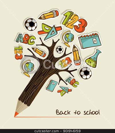 To use this stock image in your creative project, please select the size you need over to the right and click the "Add to Cart" button.
Your downloaded image will come with the Cutcaster watermark removed so don’t worry about the watermark you see on this page. Back to School pencil tree stock vector clipart, Pencil tree shaped made with school icons set illustration. Vector illustration layered for easy manipulation and custom coloring. by Cienpies Design