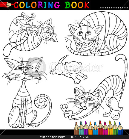 Cartoon Cats for Coloring Book or Page stock vector