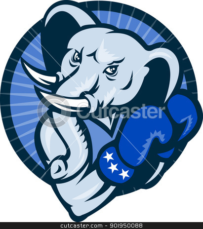 Elephant With Boxing Gloves Democrat Mascot Elephant With Boxing Gloves Democrat Mascot stock vector clipart, Illustration of a cartoon elephant Democrat mascot wearing boxing gloves set inside circle. by patrimonio