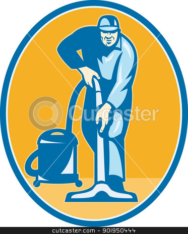 To use this stock image in your creative project, please select the size you need over to the right and click the "Add to Cart" button.
Your downloaded image will come with the Cutcaster watermark removed so don’t worry about the watermark you see on this page. Cleaner Janitor Worker Vacuum Cleaning stock vector clipart, Illustration of a janitor cleaner worker vacuum cleaning facing front set inside ellispe done in retro style. by patrimonio