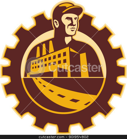 To use this stock image in your creative project, please select the size you need over to the right and click the "Add to Cart" button.
Your downloaded image will come with the Cutcaster watermark removed so don’t worry about the watermark you see on this page. Factory Worker Mechanic With Cog Building stock vector clipart, Illustration of a factory worker mechanic tradesman with factory building set inside cog mechanical gear done in retro style. by patrimonio