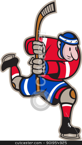 Ice Hockey Player Striking Stick Ice Hockey Player Striking Stick stock vector clipart, Illustration of a ice hockey player with hockey stick skating striking done in cartoon style. by patrimonio