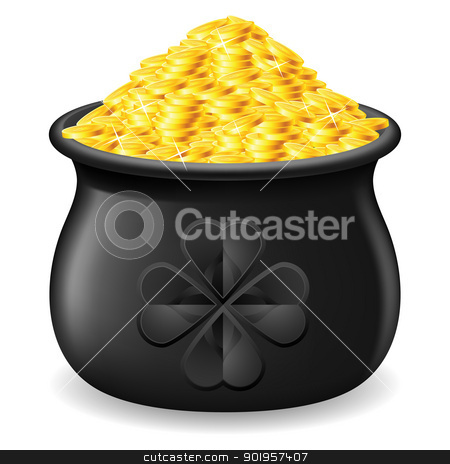 Pot full of gold coin Pot full of gold coin stock photo, Black Pot full of gold coin. Illustration on white by dvarg