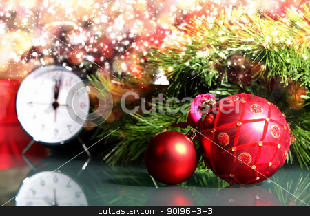 New Year's collage New Year's collage stock photo, New Year's collage. Decorations and ribbons on a bright color background by Sergey Nivens