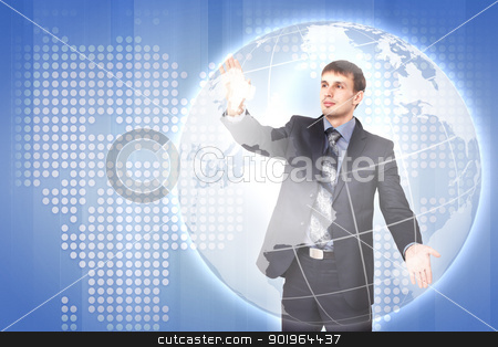 To use this stock image in your creative project, please select the size you need over to the right and click the "Add to Cart" button.
Your downloaded image will come with the Cutcaster watermark removed so don’t worry about the watermark you see on this page. Internet concept of global technology stock photo, Modern Business World, A businessman navigating virtual world map by Sergey Nivens