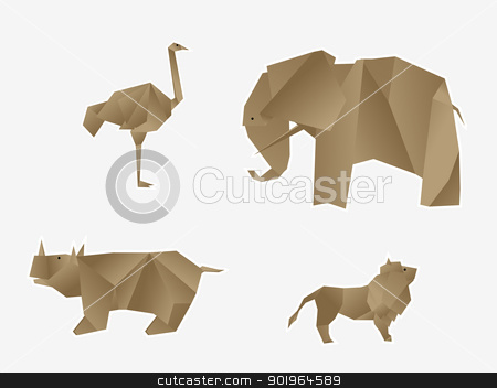 To use this stock image in your creative project, please select the size you need over to the right and click the "Add to Cart" button.
Your downloaded image will come with the Cutcaster watermark removed so don’t worry about the watermark you see on this page. Wild animals origami stock vector clipart, Origami like wild animals set by Richard Laschon