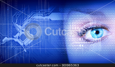 Digital eye digital eye stock photo, Eye viewing digital information represented by ones and zeros by Sergey Nivens