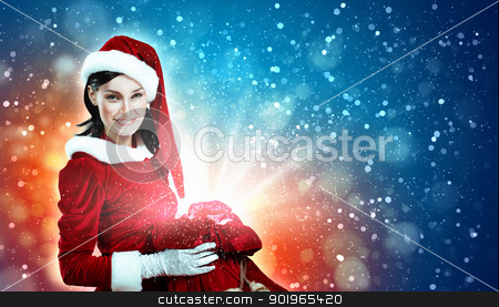 Beautiful girl in santa costume beautiful girl in santa costume stock photo, Christmas illlustration of beautiful girl in santa costume by Sergey Nivens