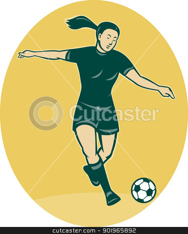 To use this stock image in your creative project, please select the size you need over to the right and click the "Add to Cart" button.
Your downloaded image will come with the Cutcaster watermark removed so don’t worry about the watermark you see on this page. woman girl playing soccer kicking the ball stock photo, illustration of a woman girl playing soccer kicking the ball cartoon style by patrimonio