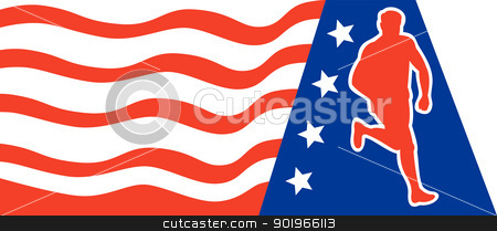 To use this stock image in your creative project, please select the size you need over to the right and click the "Add to Cart" button.
Your downloaded image will come with the Cutcaster watermark removed so don’t worry about the watermark you see on this page. American Marathon runner stars stripes stock photo, illustration of a illustration of a Marathon road runner jogger fitness training running with American stars and stripes in background. by patrimonio