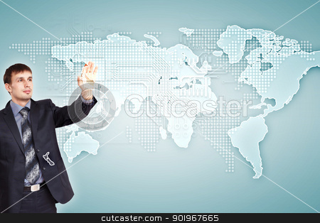 Internet concept of global technology Internet concept of global technology stock photo, Modern Business World, A businessman navigating virtual world map by Sergey Nivens