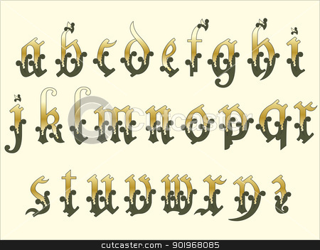 To use this stock image in your creative project, please select the size you need over to the right and click the "Add to Cart" button.
Your downloaded image will come with the Cutcaster watermark removed so don’t worry about the watermark you see on this page. Medieval alphabet stock vector clipart, Medieval Alphabet
by paulrommer