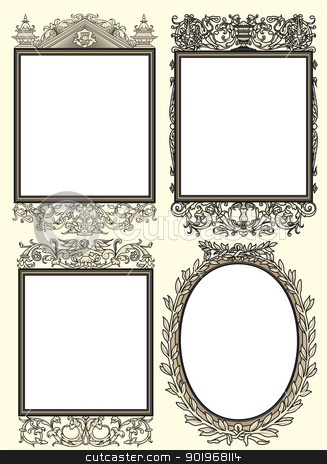To use this stock image in your creative project, please select the size you need over to the right and click the "Add to Cart" button.
Your downloaded image will come with the Cutcaster watermark removed so don’t worry about the watermark you see on this page. Set of four photo frames stock photo, Set of four photo frames ornamental in seventeenth-century French style by paulrommer