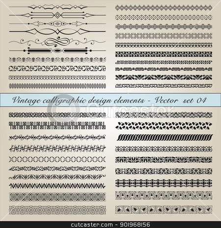 To use this stock image in your creative project, please select the size you need over to the right and click the "Add to Cart" button.
Your downloaded image will come with the Cutcaster watermark removed so don’t worry about the watermark you see on this page. Vintage calligraphic design elements - Vector set stock vector clipart, Set of vintage calligraphic design elements in editable vector file by paulrommer