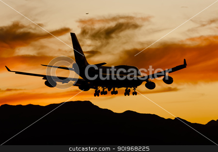 To use this stock image in your creative project, please select the size you need over to the right and click the "Add to Cart" button.
Your downloaded image will come with the Cutcaster watermark removed so don’t worry about the watermark you see on this page. Aircraft Landing At Sunset stock photo, Commercial aircraft land at an airport at sunset by Walter Arce