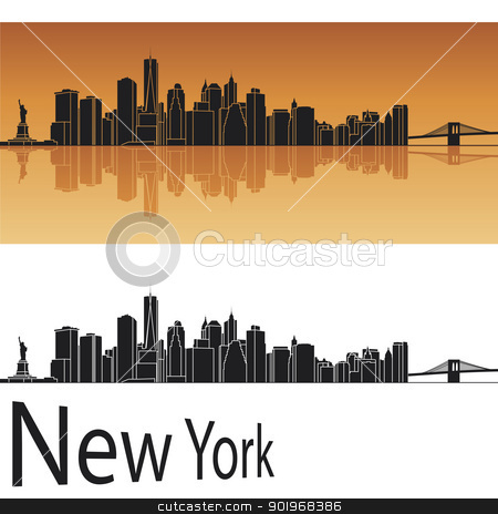 To use this stock image in your creative project, please select the size you need over to the right and click the "Add to Cart" button.
Your downloaded image will come with the Cutcaster watermark removed so don’t worry about the watermark you see on this page. New York skyline in orange background stock vector clipart, New York skyline in orange background in editable vector file by paulrommer