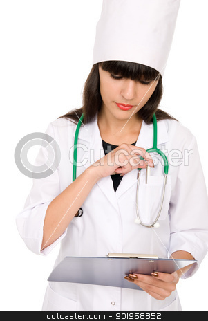 To use this stock image in your creative project, please select the size you need over to the right and click the "Add to Cart" button.
Your downloaded image will come with the Cutcaster watermark removed so don’t worry about the watermark you see on this page. Female health care worker stock photo, Female health care worker isolated on white background by Vadim