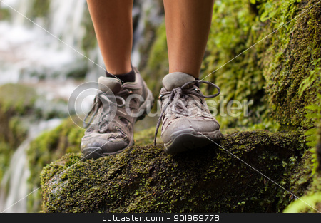 To use this stock image in your creative project, please select the size you need over to the right and click the "Add to Cart" button.
Your downloaded image will come with the Cutcaster watermark removed so don’t worry about the watermark you see on this page. Hicking shoes in outdoor action stock photo, Closeup of hiking shoes with a stream in the background by kamsta