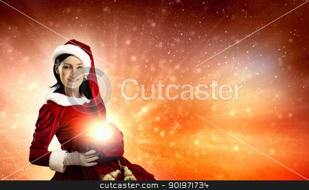 Beautiful girl in santa costume beautiful girl in santa costume stock photo, Christmas illlustration of beautiful girl in santa costume by Sergey Nivens