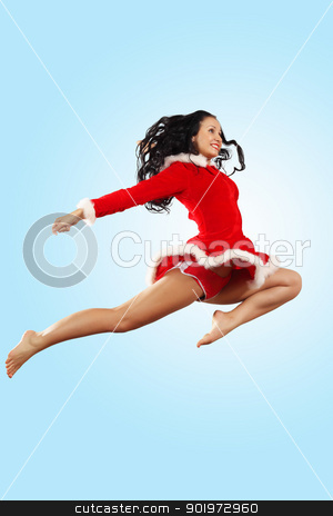 To use this stock image in your creative project, please select the size you need over to the right and click the "Add to Cart" button.
Your downloaded image will come with the Cutcaster watermark removed so don’t worry about the watermark you see on this page. portrait of pretty snowgirl stock photo, Happy smiling woman in red xmas costume jumping high by Sergey Nivens