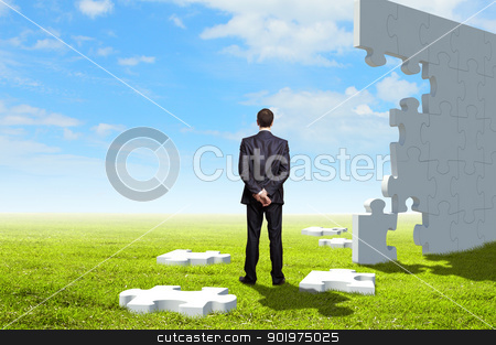 To use this stock image in your creative project, please select the size you need over to the right and click the "Add to Cart" button.
Your downloaded image will come with the Cutcaster watermark removed so don’t worry about the watermark you see on this page. Businessman with a puzzle pieces stock photo, Businessman with a puzzle pieces on the background by Sergey Nivens
