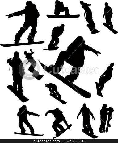 Snowboarder man silhouette set for design use Snowboarder man silhouette set for design use stock vector clipart, Snowboarder man silhouette set for design use by Leonid Dorfman