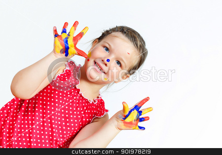 To use this stock image in your creative project, please select the size you need over to the right and click the "Add to Cart" button.
Your downloaded image will come with the Cutcaster watermark removed so don’t worry about the watermark you see on this page. happy child with paint on the hands stock photo, little child with hands painted in colorful paints ready for hand prints by Sergey Nivens