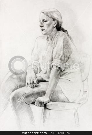 To use this stock image in your creative project, please select the size you need over to the right and click the "Add to Cart" button.
Your downloaded image will come with the Cutcaster watermark removed so don’t worry about the watermark you see on this page. Woman sitting sketch stock photo, Original pencil or drawing charcoal, and hand drawn painting or working sketch of a woman sitting in a chair.Free composition by borojoint