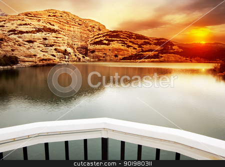 Sunset landscape Sunset landscape stock photo, Sunset landscape with lake and mountains by carloscastilla