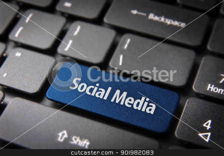 Blue keyboard key with social media words Blue keyboard key with social media words stock photo, Blue key with Social media words on laptop keyboard. Included clipping path, so you can easily edit it. by Cienpies Design