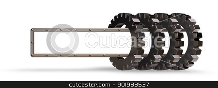 To use this stock image in your creative project, please select the size you need over to the right and click the "Add to Cart" button.
Your downloaded image will come with the Cutcaster watermark removed so don’t worry about the watermark you see on this page. gear wheels stock photo, riveted metal frame and gear wheels - 3d illustration by J?
