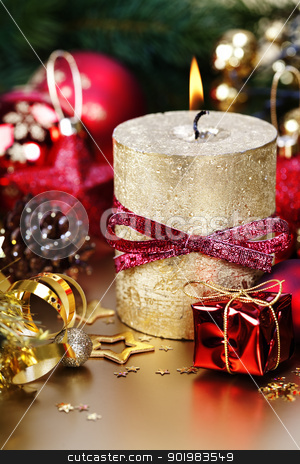 Christmas composition Christmas composition stock photo, Christmas composition with candle and decorations by klenova
