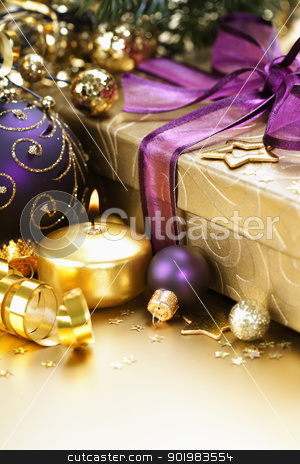 Christmas composition Christmas composition stock photo, Christmas composition with gift box and decorations by klenova