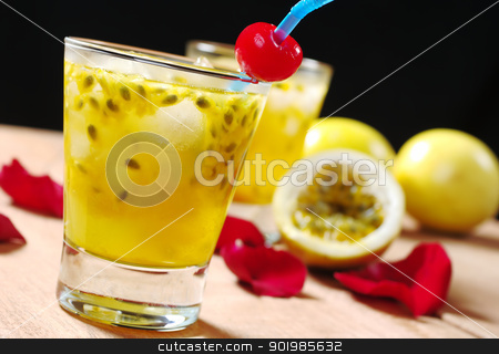 To use this stock image in your creative project, please select the size you need over to the right and click the "Add to Cart" button.
Your downloaded image will come with the Cutcaster watermark removed so don’t worry about the watermark you see on this page. Passion Fruit Juice stock photo, Passion-fruit juice with a drinking straw and a maraschino cherry as well as passion-fruit and rose petals in the background on wooden board (Selective Focus, Focus on the maraschino cherry) by Ildiko Papp