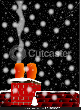On The Roof On The Roof stock vector clipart, A rooftop on a cold and snowing Christmas Eve. by Kotto