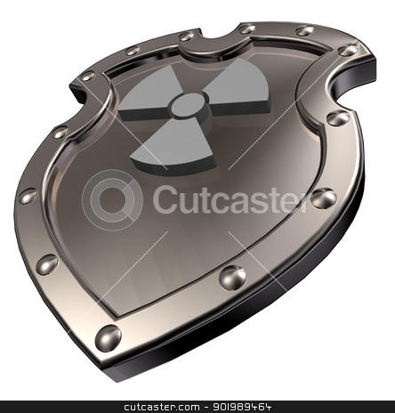 Radioactive radioactive stock photo, metal shield with nuclear symbol - 3d illustration by J?