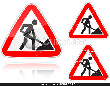 To use this stock image in your creative project, please select the size you need over to the right and click the "Add to Cart" button.
Your downloaded image will come with the Cutcaster watermark removed so don’t worry about the watermark you see on this page. Variants a Works on the road - road sign stock vector clipart, Set of variants a Works on the road - road sign isolated on white background. Group of as fish-eye, simple and grunge icons for your design. Vector illustration. by Andrey Khritin