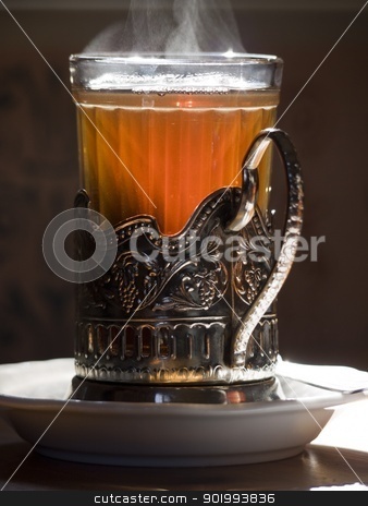 Teaglass teaglass stock photo, russian teaglass with hot tea by Heike Jestram
