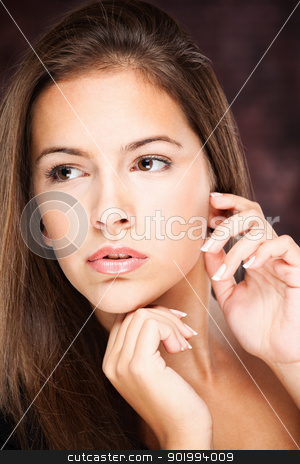 To use this stock image in your creative project, please select the size you need over to the right and click the "Add to Cart" button.
Your downloaded image will come with the Cutcaster watermark removed so don’t worry about the watermark you see on this page. young woman on dark background stock photo, Pretty young woman on dark background by iMarin