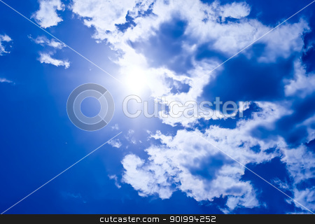 To use this stock image in your creative project, please select the size you need over to the right and click the "Add to Cart" button.
Your downloaded image will come with the Cutcaster watermark removed so don’t worry about the watermark you see on this page. Sunny sky stock photo, Bright sunrays in a blue cloudy sky by Alexey Popov